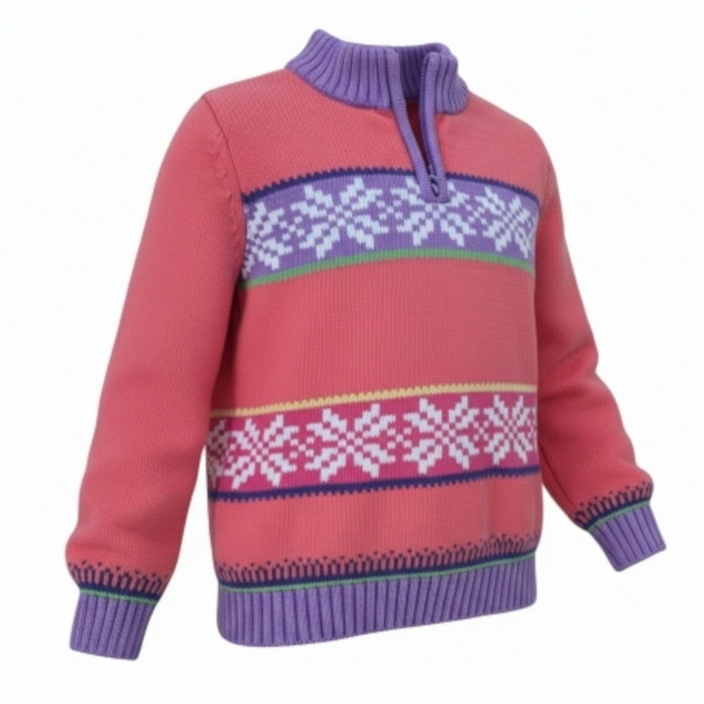 Hanna Andersson Kids Pink Nordic Fair Isle Snowflake Cotton Quarter Zip Sweater